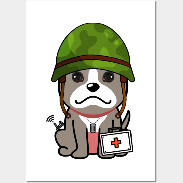 Cute grey dog is an army medic Wall Art by Pet Station